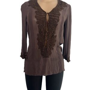 BCBG Maxazria Brown Embroidered Tunic